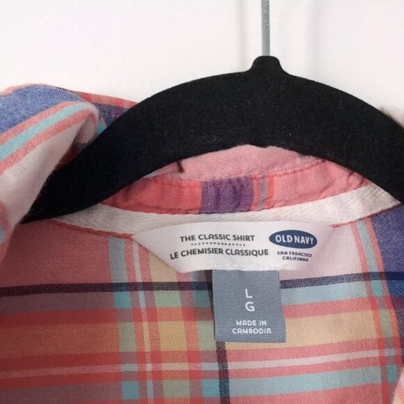 Old Navy Pocket Plaid Country Prairie Western Pink Cotton Shirt L - Picture 4 of 8